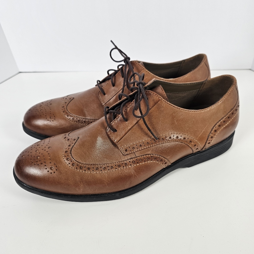 Sold Hush Puppies Men’s Size 15 Wide Brown Leather Wingtip Oxford Dress Shoes